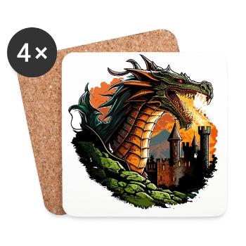 Fiery Majesty: Fierce Dragon Illustration - Coasters (set of 4) - white - Front