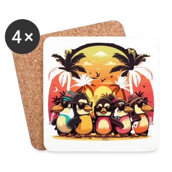 Tropical Penguin Fiesta: Bunter Spaß auf Hawaiianisch - Untersetzer (4er-Set) - Weiß - Vorne