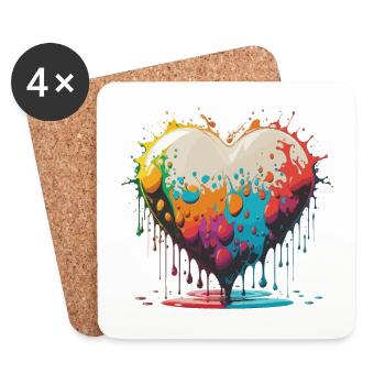 Gouttes d’amour colorées : un dessin animé réconfortant - Dessous de verre (lot de 4) - blanc - Devant