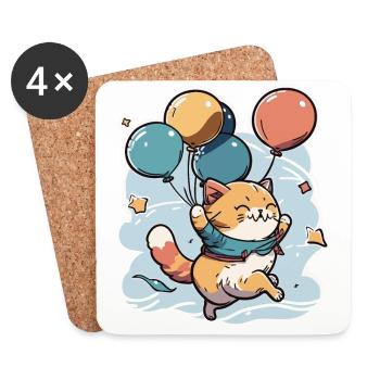 Flying Feline Adventures : un chat joueur avec Ballo - Dessous de verre (lot de 4) - blanc - Devant