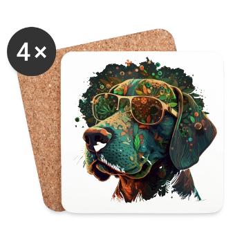 Trippy Tails: Ein cooler Weed-Head-Hund mit Psychedeli - Untersetzer (4er-Set) - Weiß - Vorne