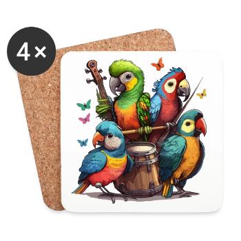 Melodies of the Rainbow: Colorful Parrots Playing - Coasters (set of 4) - white - Front