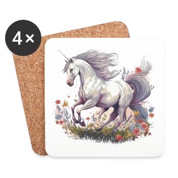 Galop de l’enchantement : une licorne majestueuse dans un col - Dessous de verre (lot de 4) - blanc - Devant