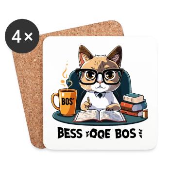 Coffee Break Tales: Eine skurrile Katze am Schreibtisch - Untersetzer (4er-Set) - Weiß - Vorne