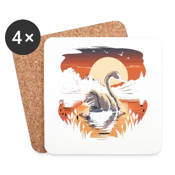Tranquil Beauty: A Captivating Swan on a Serene La - Coasters (set of 4) - white - Front