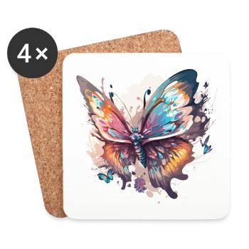 Danse de la nature : battement de papillon coloré - Dessous de verre (lot de 4) - blanc - Devant