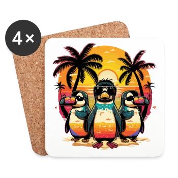 Tropical Vibes: Bunte Hawaii-Pinguine - Untersetzer (4er-Set) - Weiß - Vorne
