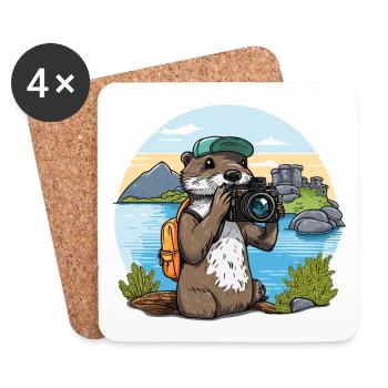 Verspielte Linse: Cartoon Otter mit Kamera - Untersetzer (4er-Set) - Weiß - Vorne