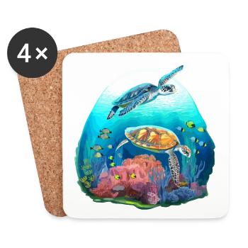 Oceanic Beauty: Unterwasserszene mit buntem Ree - Untersetzer (4er-Set) - Weiß - Vorne