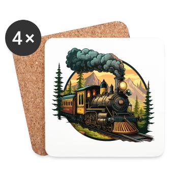 Vintage Journey: Altmodische Dampfeisenbahn - Untersetzer (4er-Set) - Weiß - Vorne