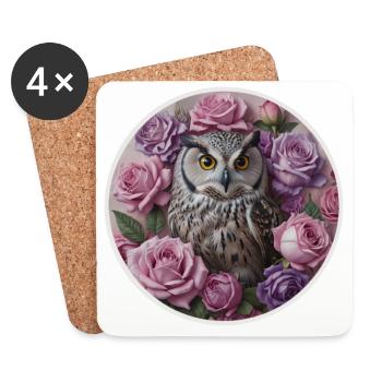 Owl and pastel pinks - Coasters (set of 4) - white - Front