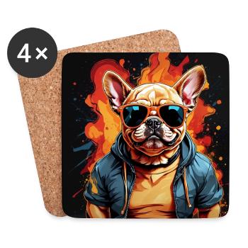 Bouledogue français Frenchie avec lunettes de soleil - Dessous de verre (lot de 4) - blanc - Devant
