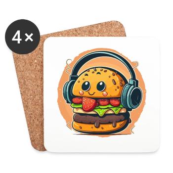 Burger Beats: Ein verspielter Cartoon mit Kopfhörern und - Untersetzer (4er-Set) - Weiß - Vorne