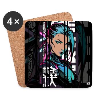 Ver.2 - Woman cyberpunk Geometric manga japan - Coasters (set of 4) - white - Front
