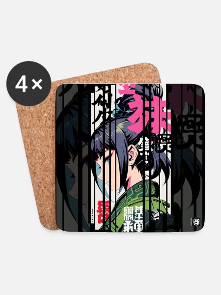 Ver.2 - Geometric Woman Traditional Ninja - Coasters (set of 4) - white