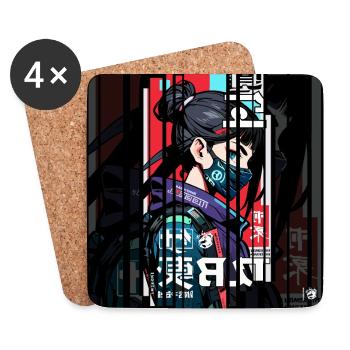 Ver.2 - Cyborg Japan red blue kanji - Coasters (set of 4) - white - Front