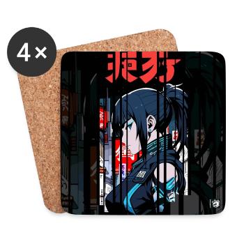 Ver.2 - Cyborg Japan bleu kanji - Dessous de verre (lot de 4) - blanc - Devant