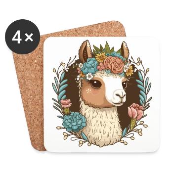 Ein Lamas Florale Eleganz: Süße Illustration mit F - Untersetzer (4er-Set) - Weiß - Vorne