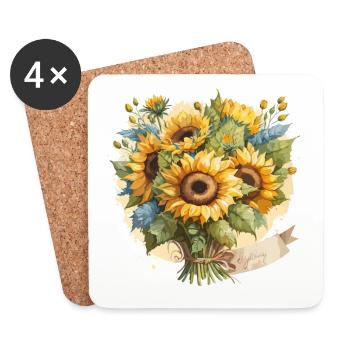 Sunflower Serenade: A Watercolor Bouquet - Coasters (set of 4) - white - Front
