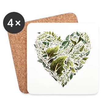 The Leafy Love: Ein skurriles Cartoon-Herz - Untersetzer (4er-Set) - Weiß - Vorne