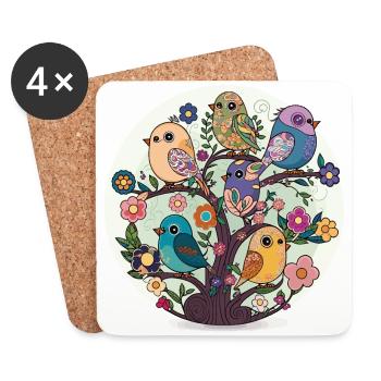 Symphonie de couleurs : un groupe d’oiseaux colorés - Dessous de verre (lot de 4) - blanc - Devant
