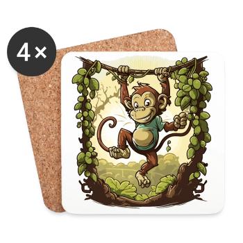 Swinging Adventures: A Playful Monkey in the Jungl - Coasters (set of 4) - white - Front