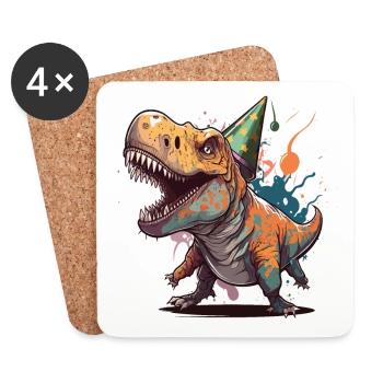 Birthday Roar: Ein skurriles Cartoon-Design - Untersetzer (4er-Set) - Weiß - Vorne