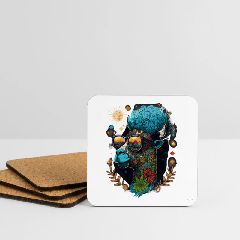 Psychedelic Lama: Ein cooler Weed-Kopf mit lebendigem Oder Untersetzer (4er-Set)