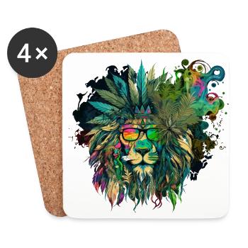 Cooler Weed Head Löwe mit psychedelischen Ornamenten Smo - Untersetzer (4er-Set) - Weiß - Vorne