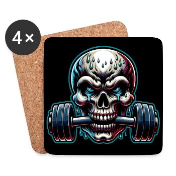 No Limit Workout Bodybuilding Skull mit Hantel - Untersetzer (4er-Set) - Weiß - Vorne
