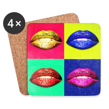 Colorful Lips (Pop Art, Halftone) - Coasters (set of 4) - white - Front