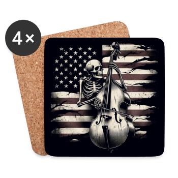 Skeleton Skull with Double Bass and USA Flag - Coasters (set of 4) - white - Front
