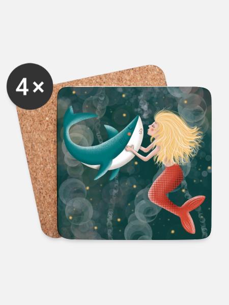 Mermaid kisses shark - Coasters (set of 4) - white