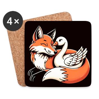 Fuchs und Gans in Freundschaft Liebe und Frieden - Untersetzer (4er-Set) - Weiß - Vorne