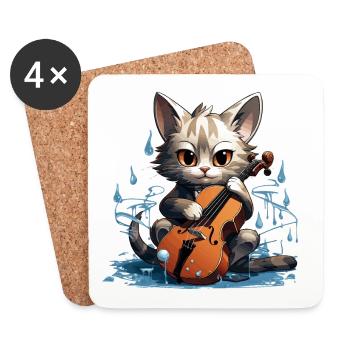 The Cello-Clawed Cat - Coasters (set of 4) - white - Front