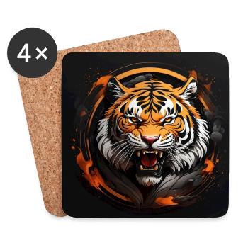 Fauchender Tiger Raubkatze - Untersetzer (4er-Set) - Weiß - Vorne