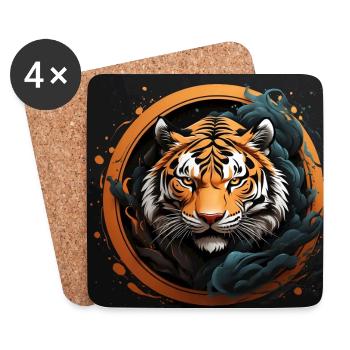 Fauchender Tiger Raubkatze - Untersetzer (4er-Set) - Weiß - Vorne