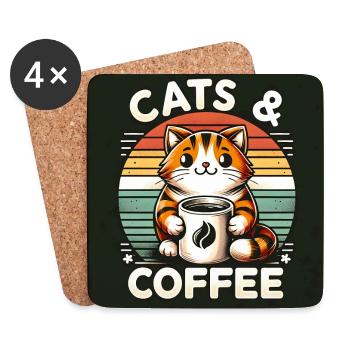 Katze und Kaffee ist alles was ich brauche - Untersetzer (4er-Set) - Weiß - Vorne