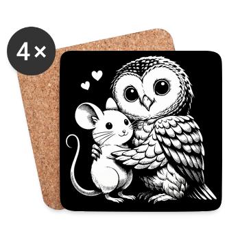 Eule und Maus in Frieden Freundschaft Liebe - Untersetzer (4er-Set) - Weiß - Vorne
