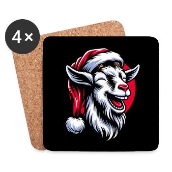 Drôle de chèvre de Noël avec chapeau de Père Noël - Dessous de verre (lot de 4) - blanc - Devant