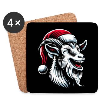 Chèvre de Noël drôle avec bonnet de Noel - Dessous de verre (lot de 4) - blanc - Devant