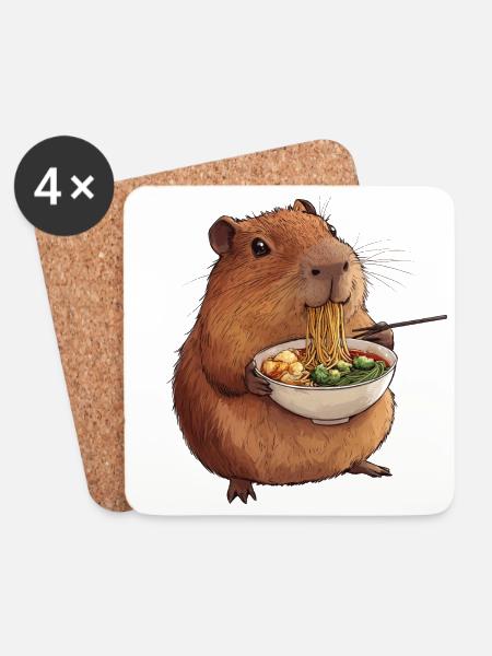 Capybara isst Ramen - Untersetzer (4er-Set) - Weiß
