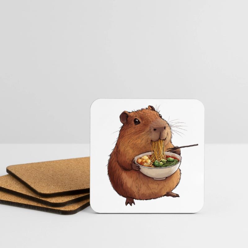Capybara Eats Ramen Coasters (set of 4)
