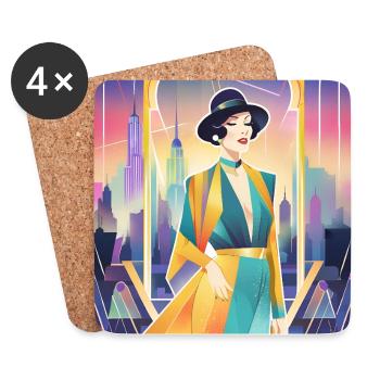 An ink drawing of an art deco woman - Coasters (set of 4) - white - Front