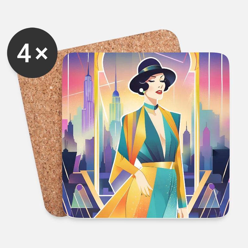 Eine Tuschezeichnung einer Art-Déco-Frau - Untersetzer (4er-Set) - Weiß