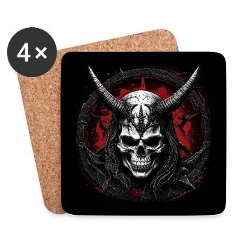 Dekorativer Skull mit Hörnern und Pentagramm - Untersetzer (4er-Set) - Weiß - Vorne