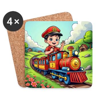 Kinder, die Züge fahren - Untersetzer (4er-Set) - Weiß - Vorne