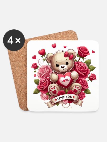 Ich Liebe Dich Teddy - Untersetzer (4er-Set) - Weiß