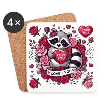 Niedliches Waschbär Valentinstag Design - Untersetzer (4er-Set) - Weiß - Vorne