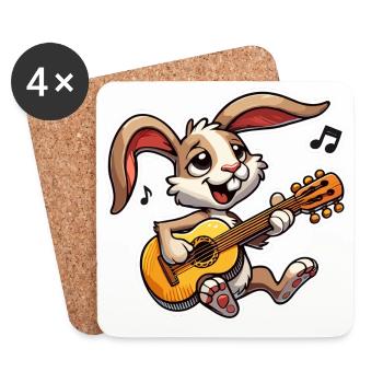 Rabbit joue de la guitare - Dessous de verre (lot de 4) - blanc - Devant